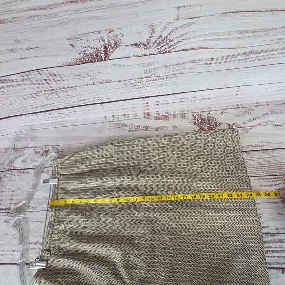 Escade Wool Silk Blend Skirt Sz 10 Tan Chevron Twill Slit Pockets Career Office